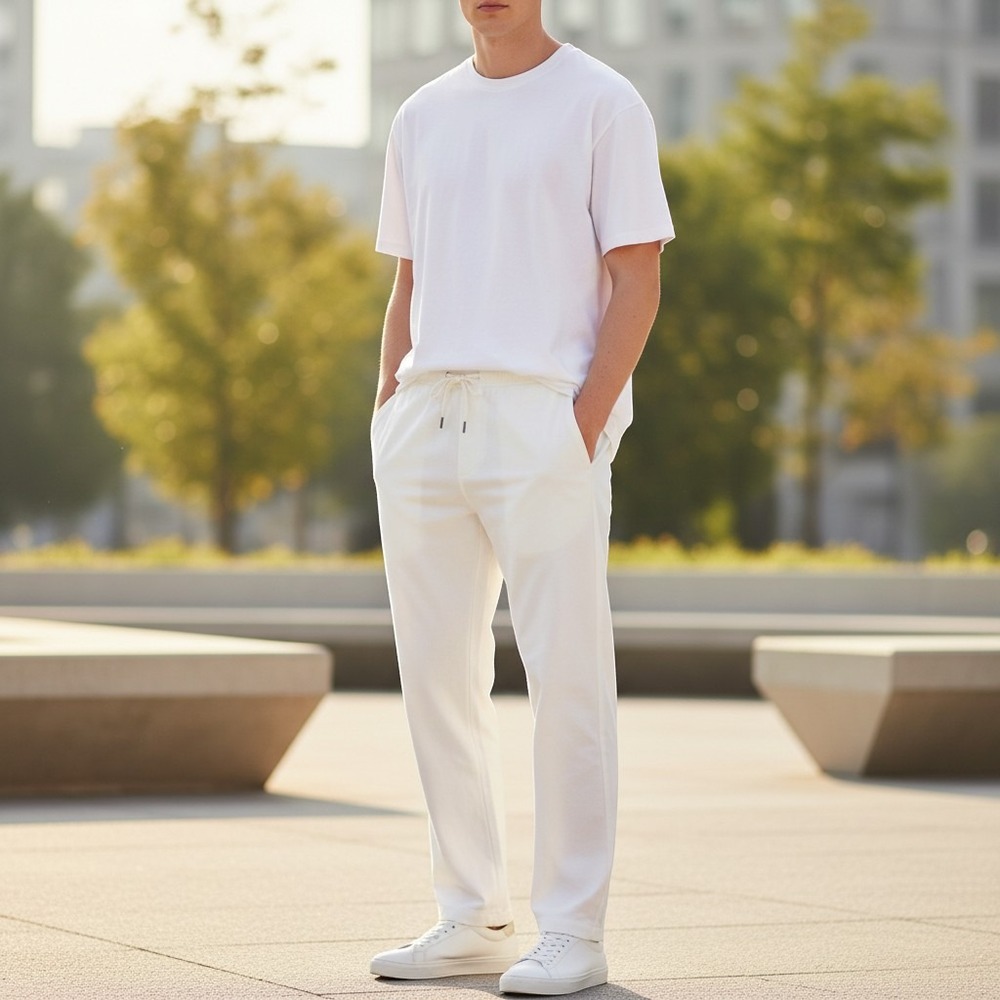 Latuza Mens Extra Tall 36" Inseam Linen Blend Relax Fit Casual Pants White Small